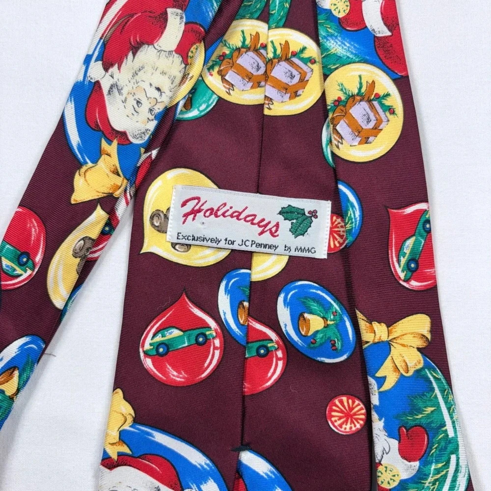 Holidays JCPenney Mens Christmas Tie Ornament Santa Holiday Burgundy